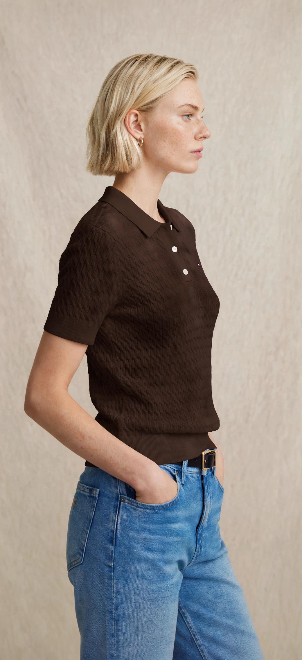 Polo en maille ajourée à manches courtes