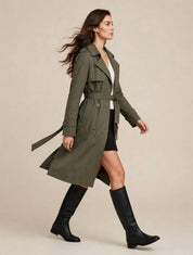 Trench-coat Long Kaki Élégant