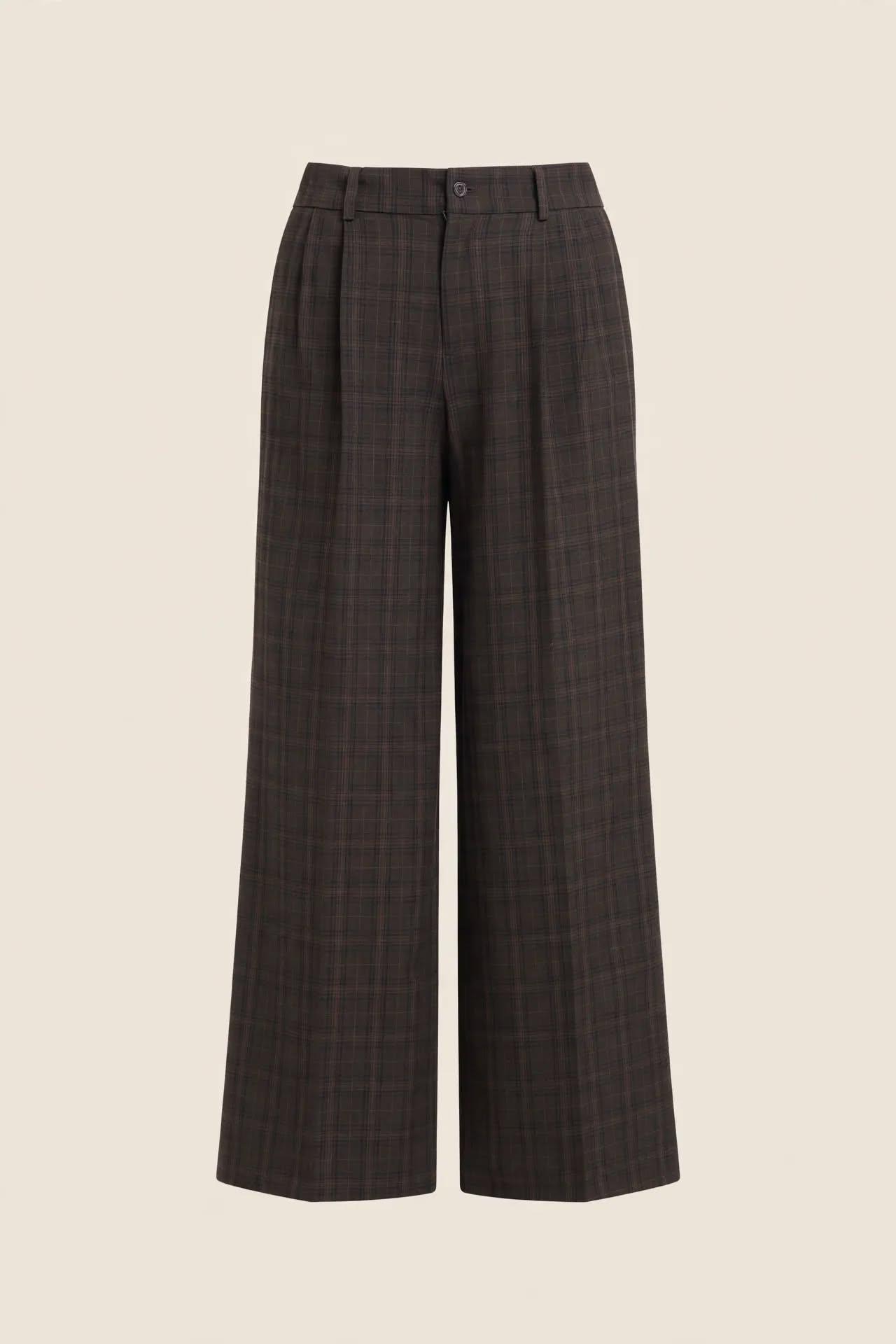 Pantalon large à carreaux marron