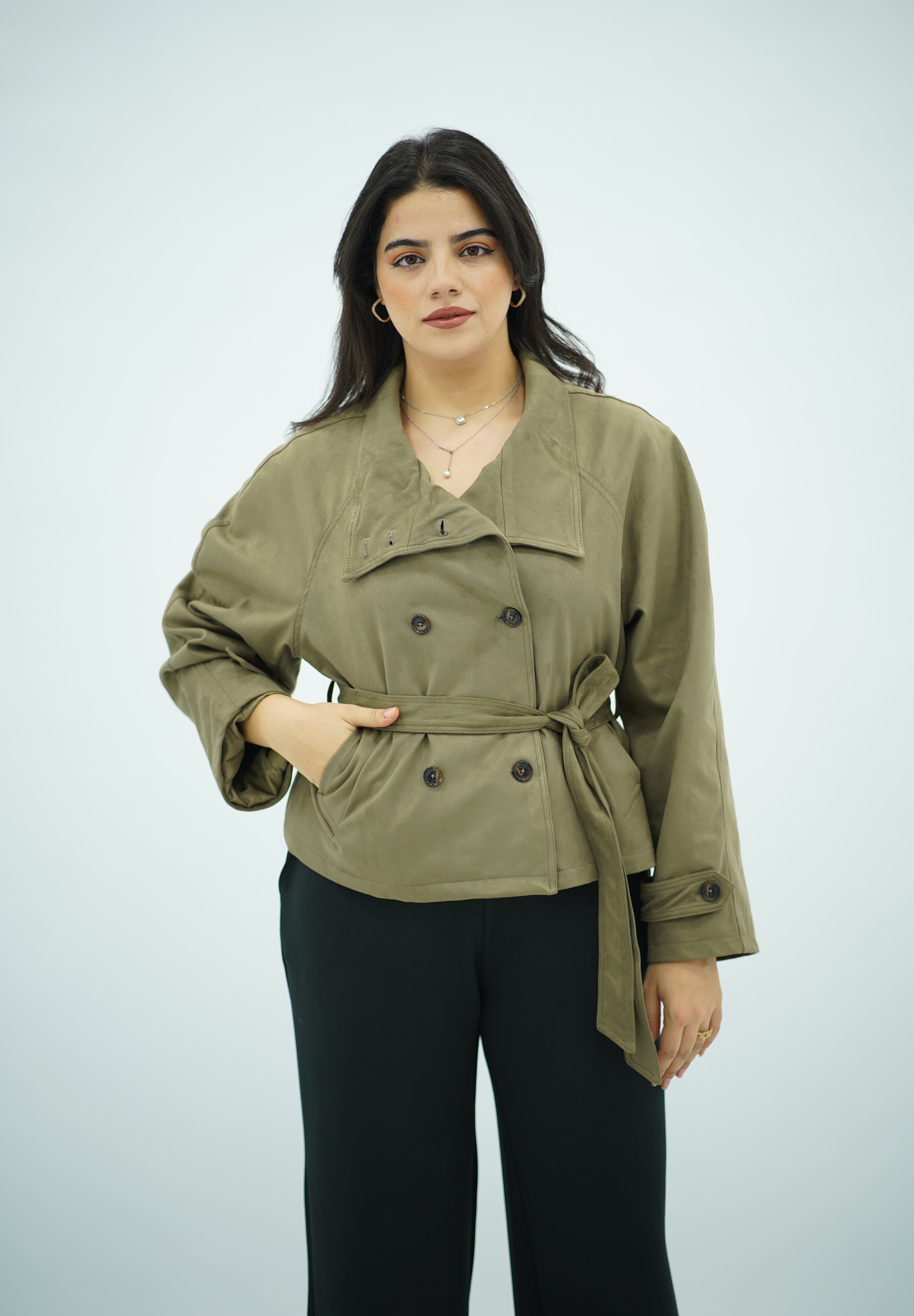 Mini-Trench en Daim - Vert eau
