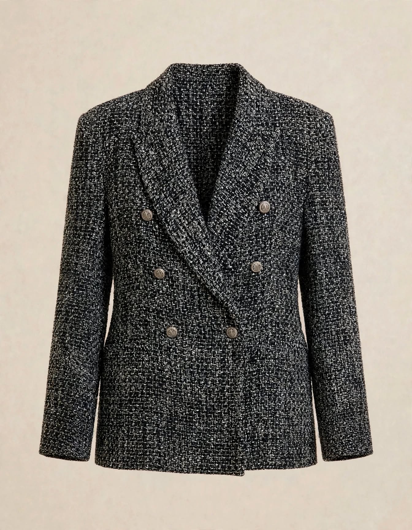 Blazer croisé en tweed noir et blanc