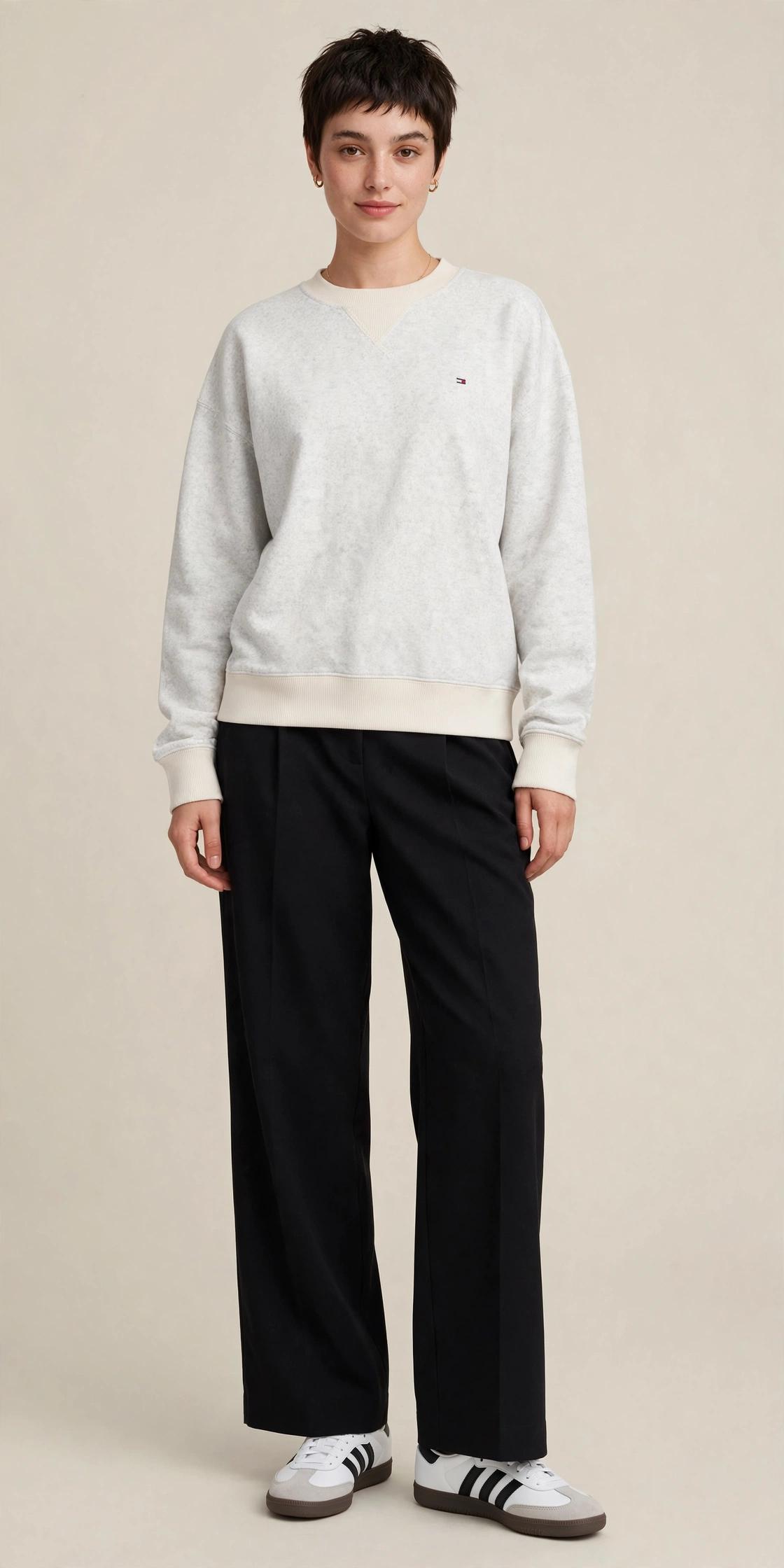 Sweat-shirt col rond gris clair chiné