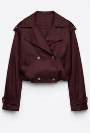 Trench Style Cropped Bordeaux