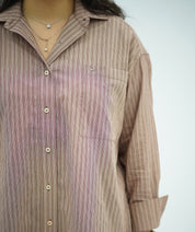 Chemise Oversize Chic à Rayures Beige & Marron