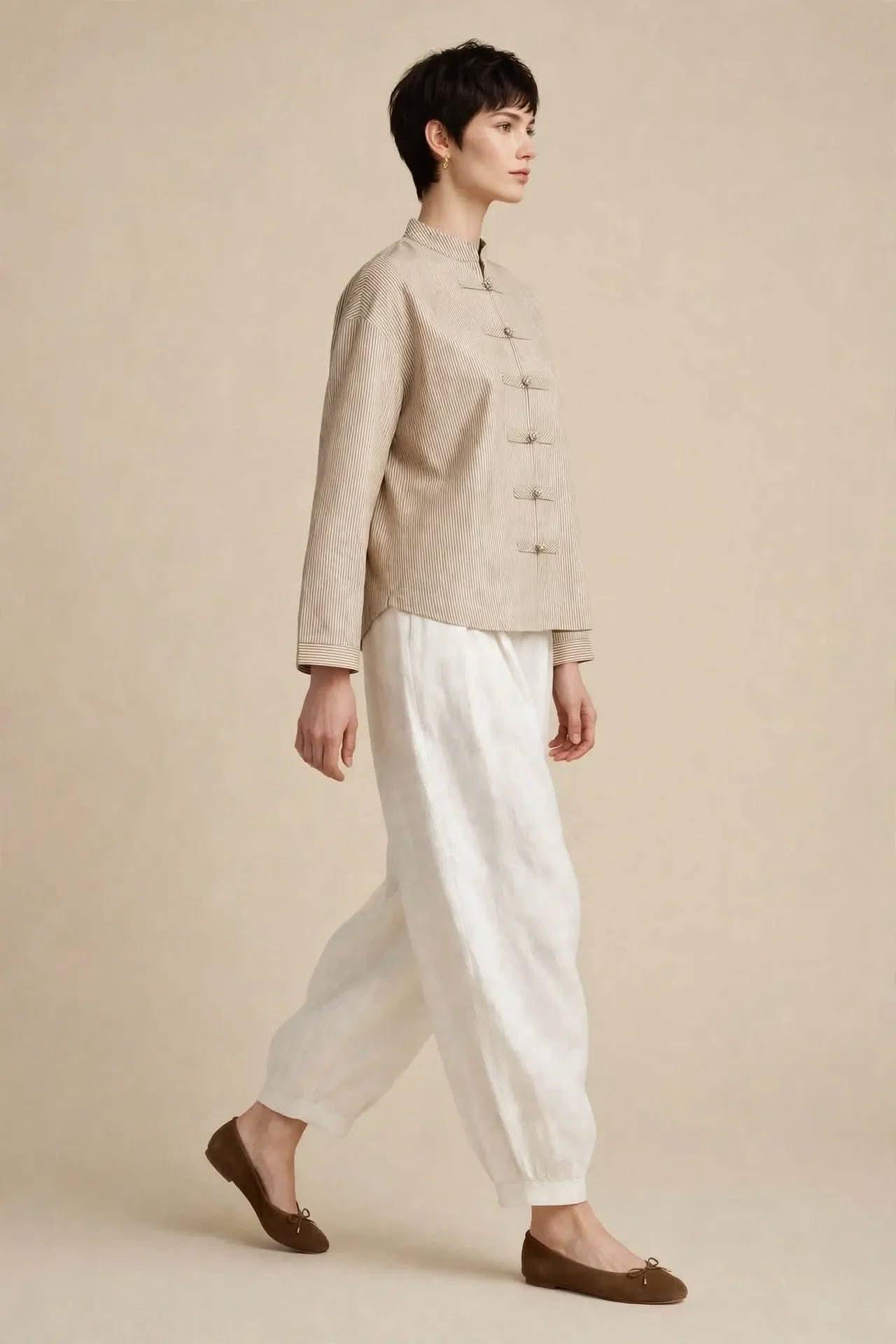 Chemise à Rayures Beige