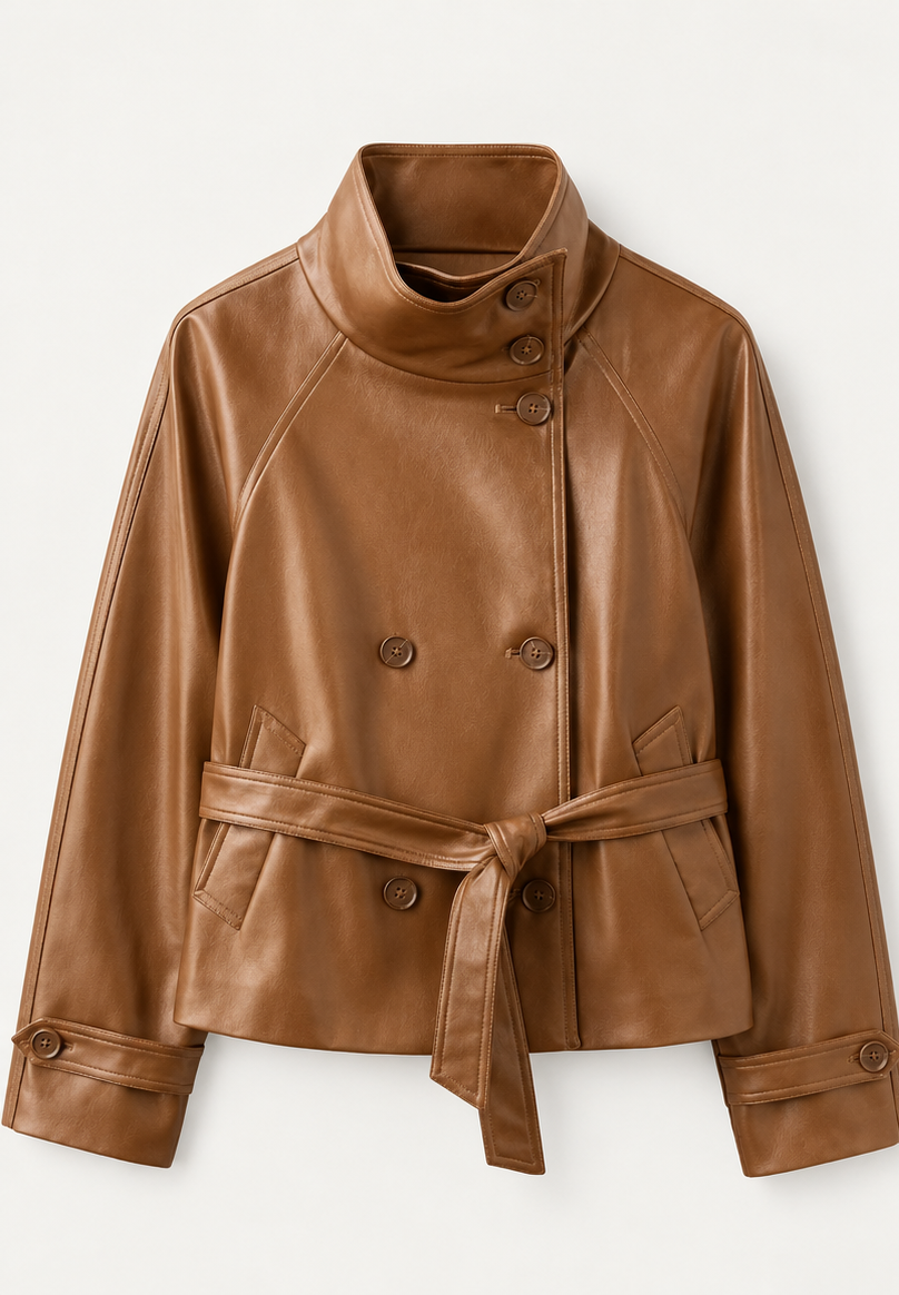 TRENSH COL MANTANT SIMILICUIR - camel
