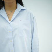 Chemise oversize en popeline bleu ciel raye