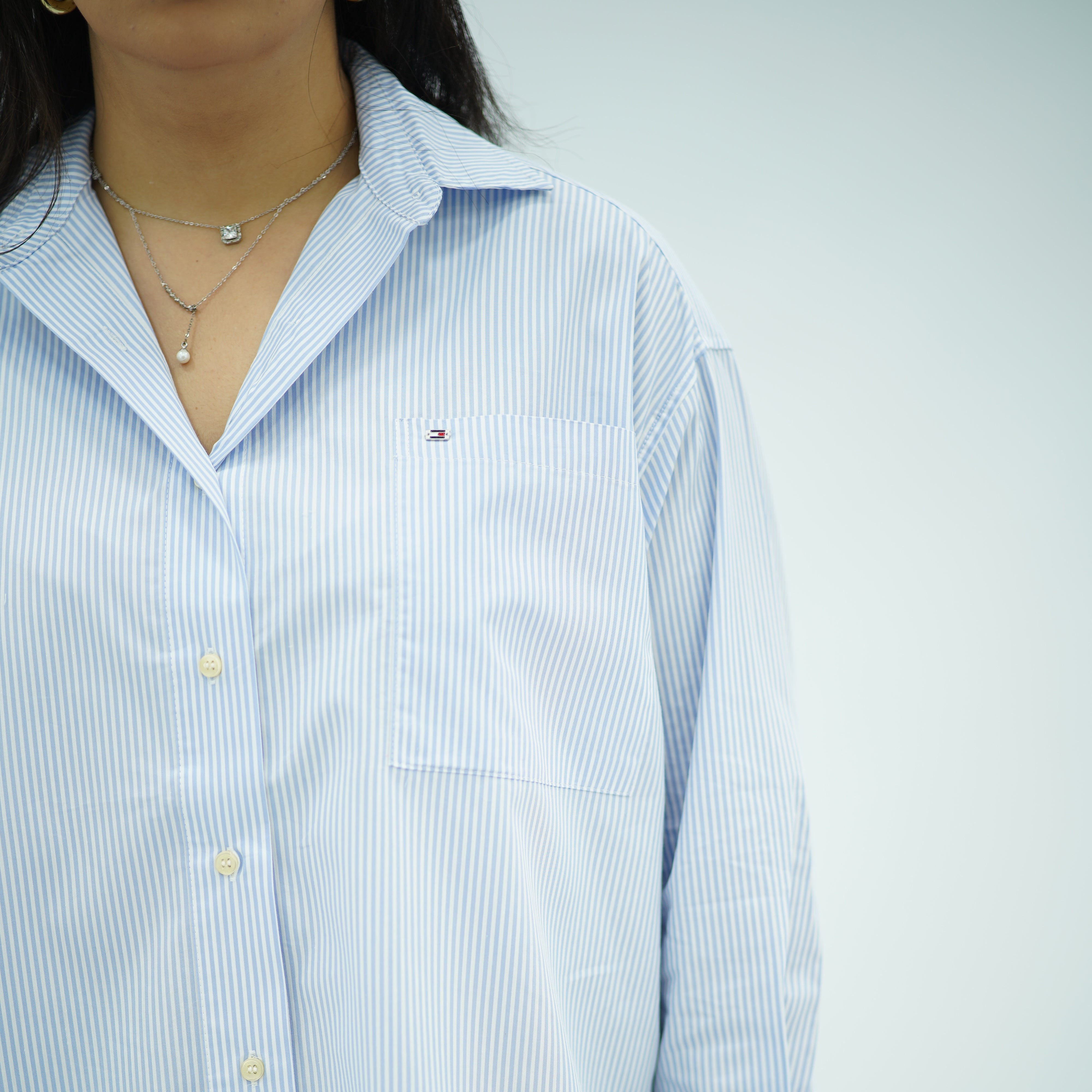 Chemise oversize en popeline bleu ciel raye