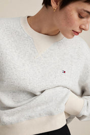Sweat-shirt col rond gris clair chiné