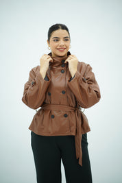 Trensh col montant en similicuir -caramel
