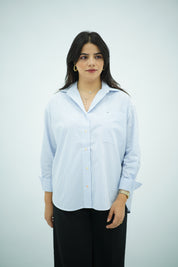 Chemise oversize en popeline bleu ciel raye