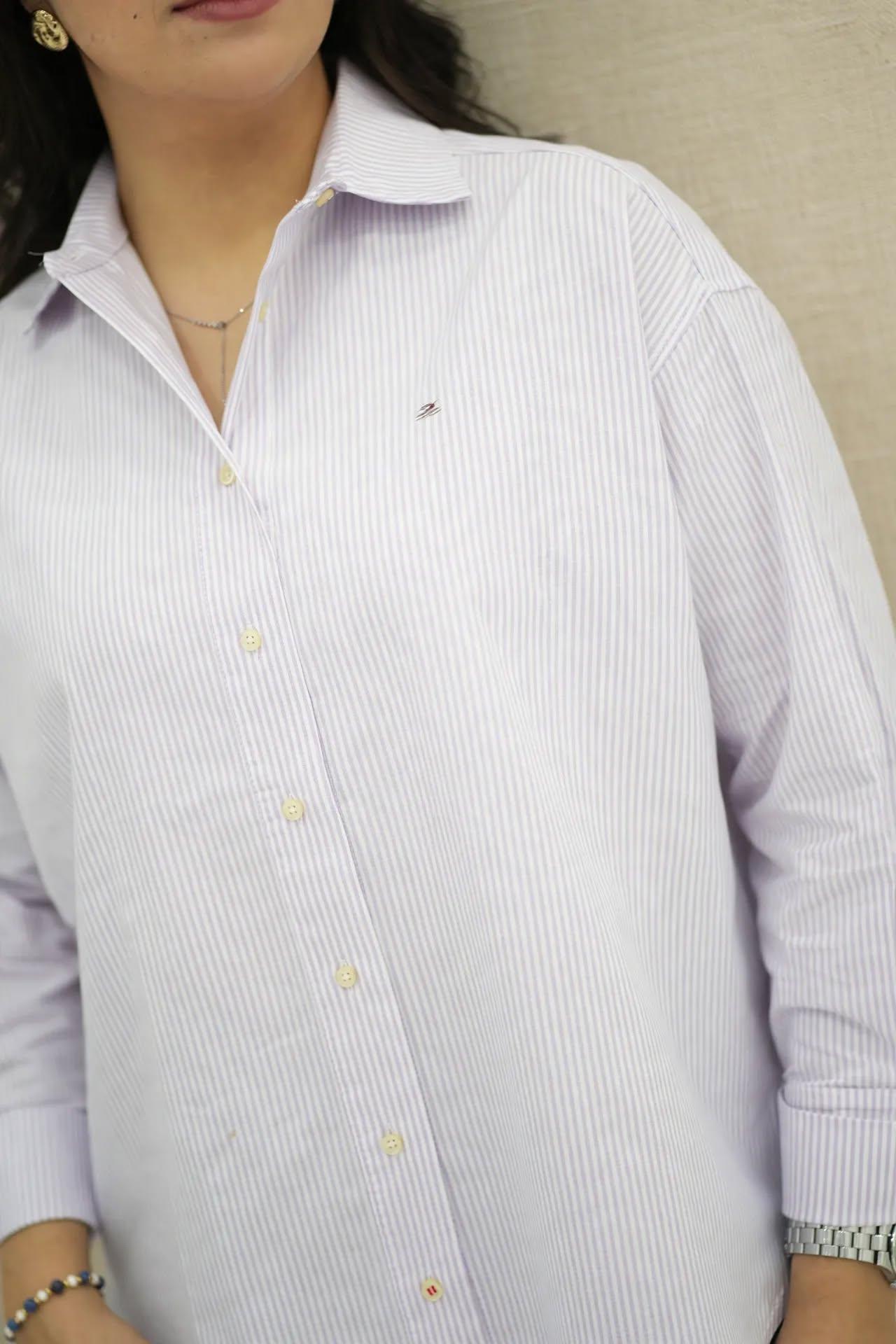 Chemise à Rayures Mauve Clair
