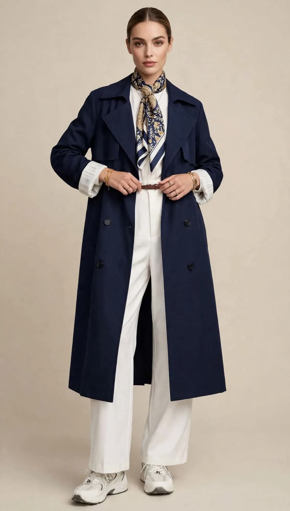 Trench-coat Long Bleu Nuit Élégant