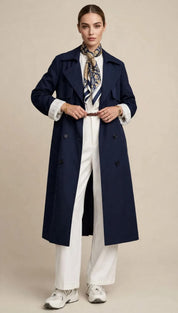 Trench-coat Long Bleu Nuit Élégant