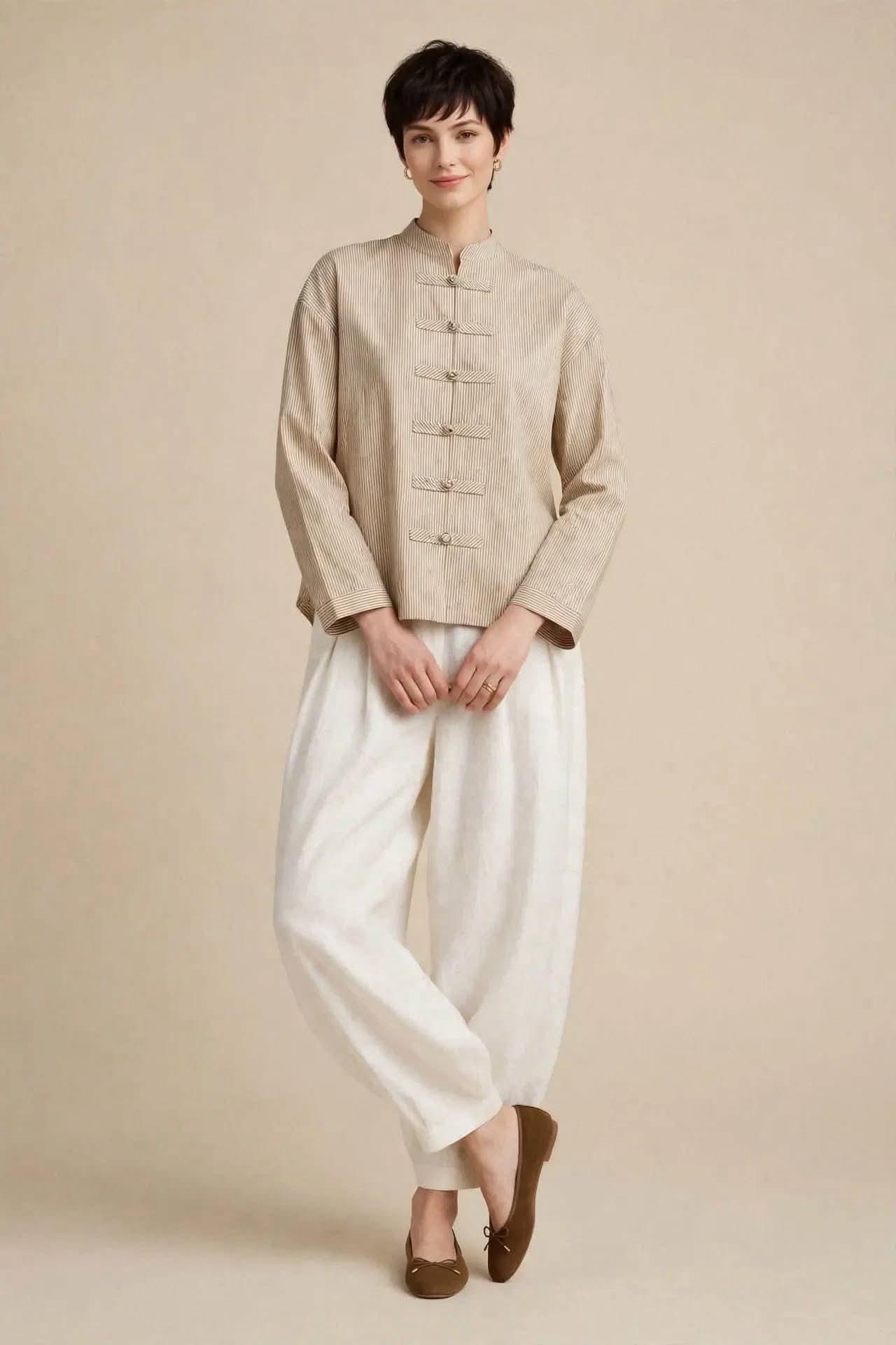 Chemise à Rayures Beige