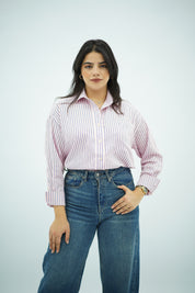 Chemise Oversize Rose Rayée Bleu Marine