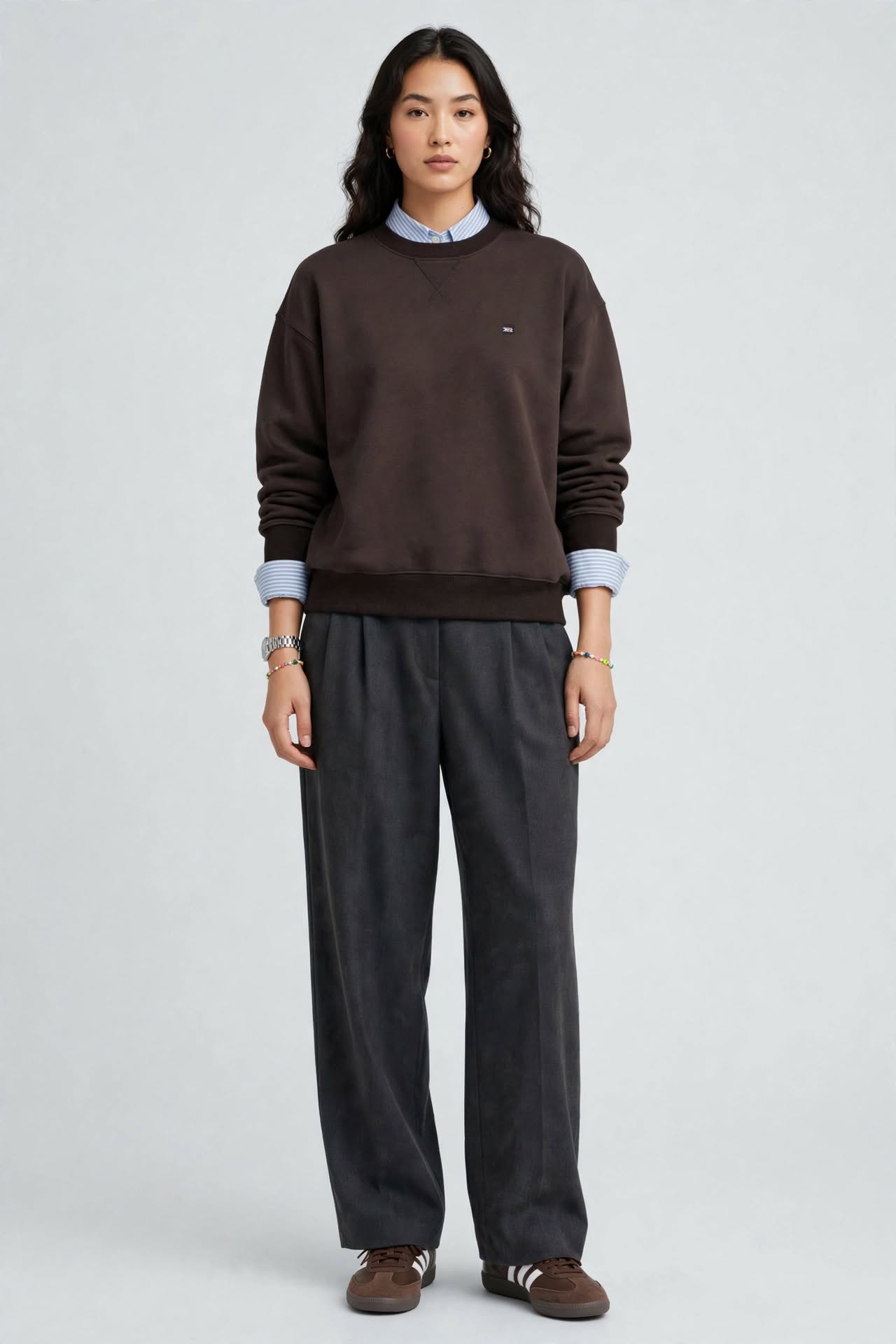 Sweat-shirt Col Rond Marron