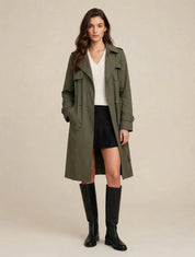 Trench-coat Long Kaki Élégant