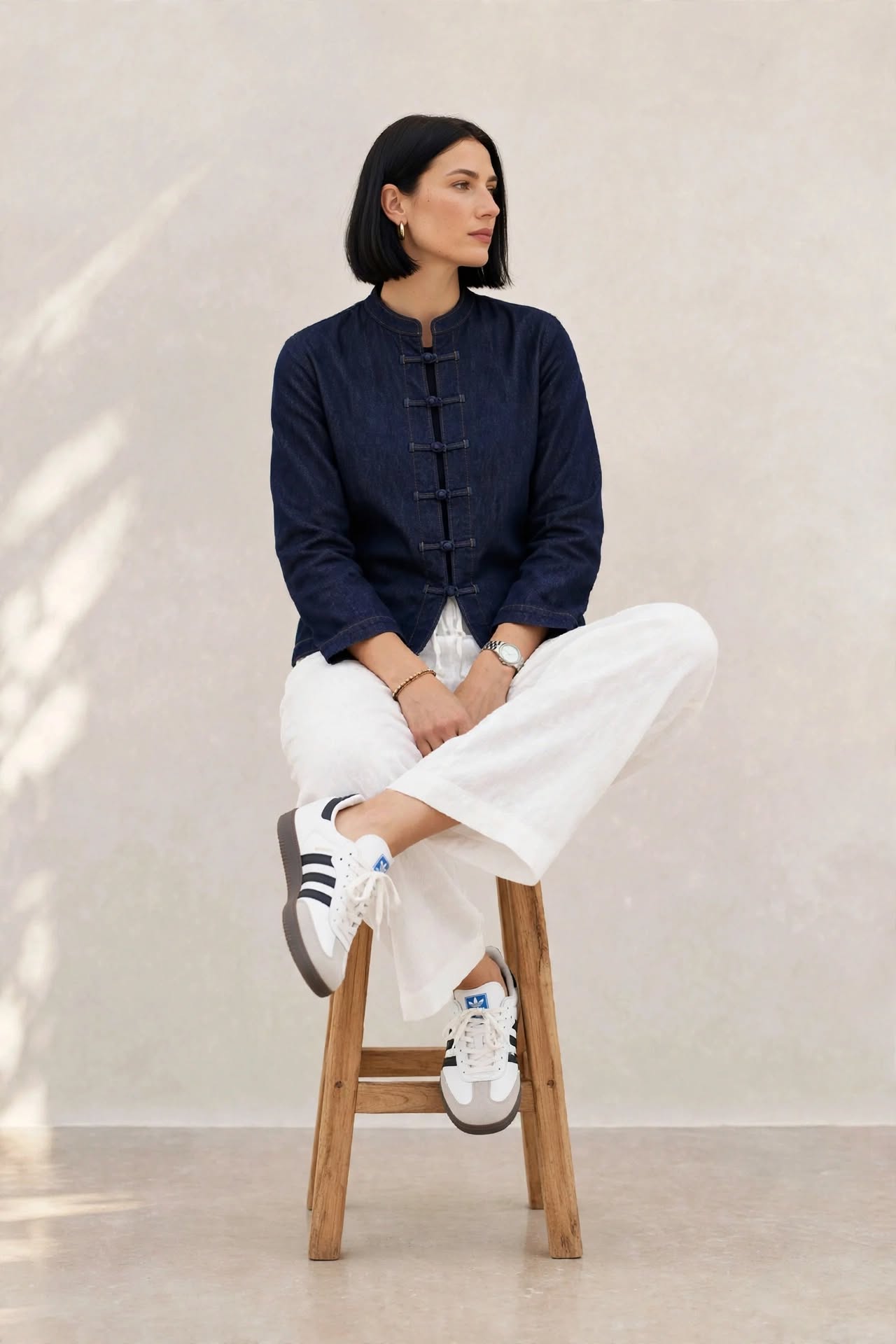 Chemise en Denim à Boutons Nœuds – Élégance Authentique