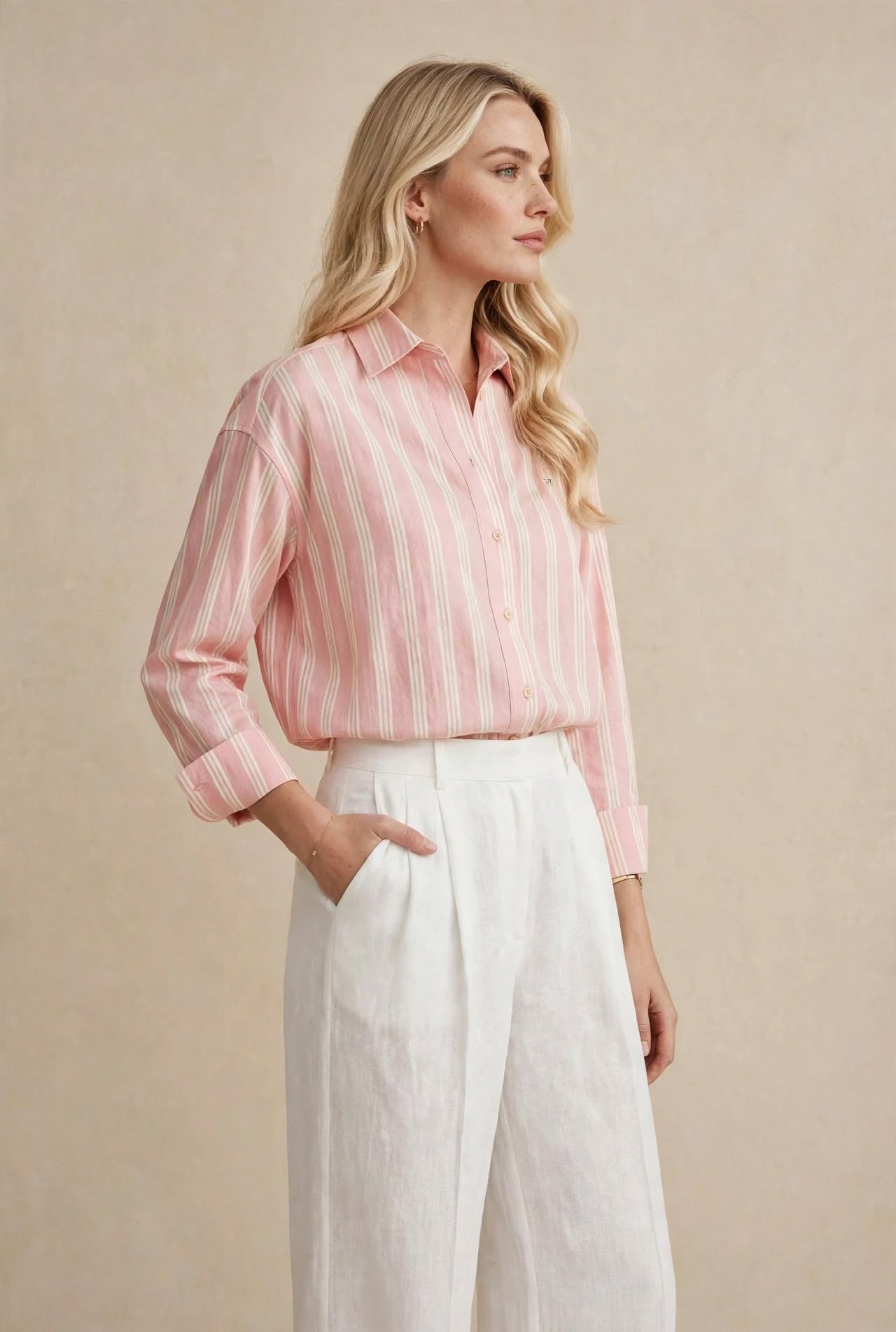 Chemise  à Rayures Rose Poudré et Blanc