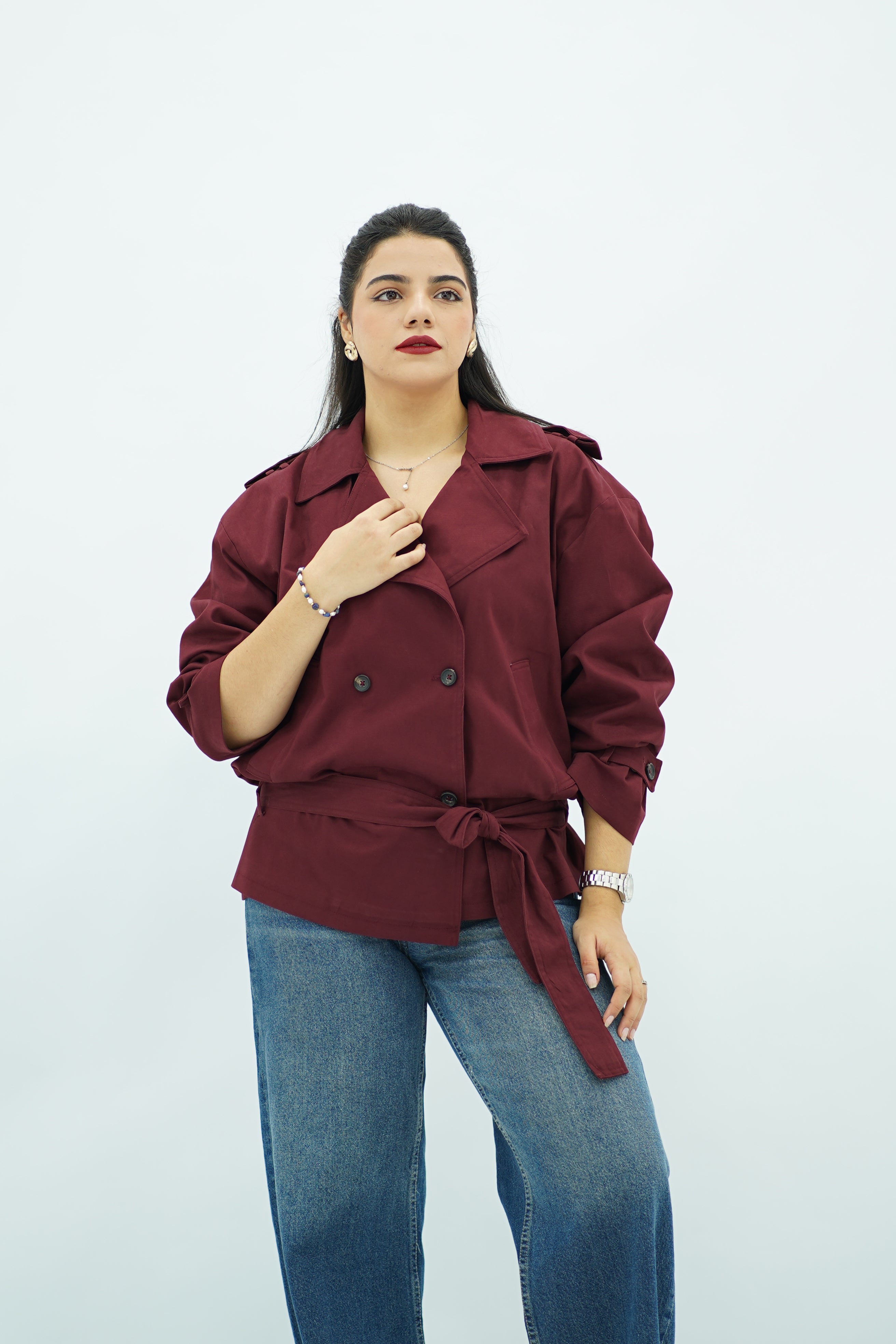 Trench coat court bordeau