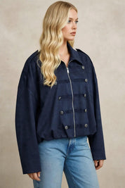 Bomber en Daim Style Militaire – Coupe Épurée Sans Poches