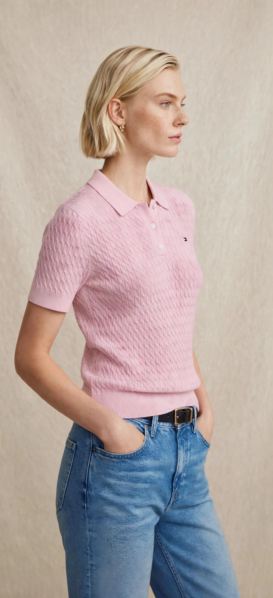 Polo en maille ajourée à manches courtes