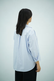 Chemise oversize en popeline bleu ciel raye