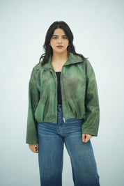 Bomber Zippé en Similicuir Vert – Style Casual et Moderne