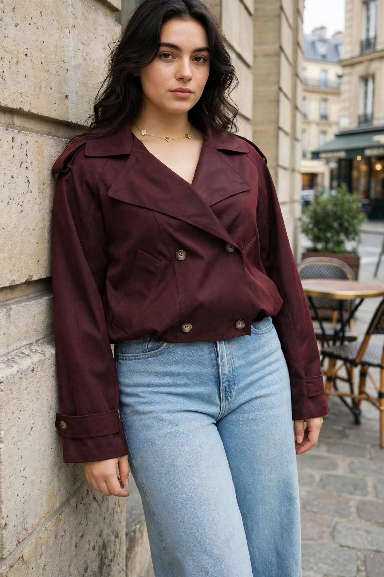 Trench Style Cropped Bordeaux