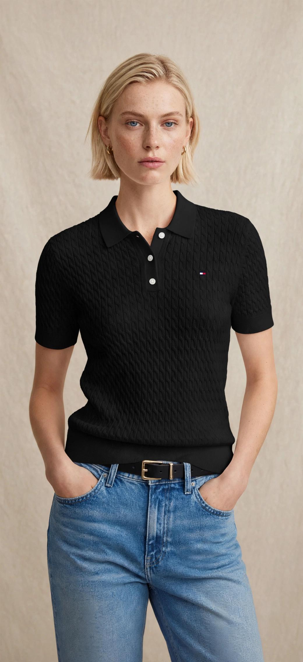 Polo en maille ajourée à manches courtes