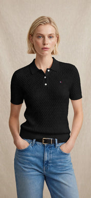 Polo en maille ajourée à manches courtes