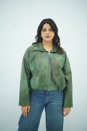 Bomber Zippé en Similicuir Vert – Style Casual et Moderne