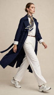 Trench-coat Long Bleu Nuit Élégant