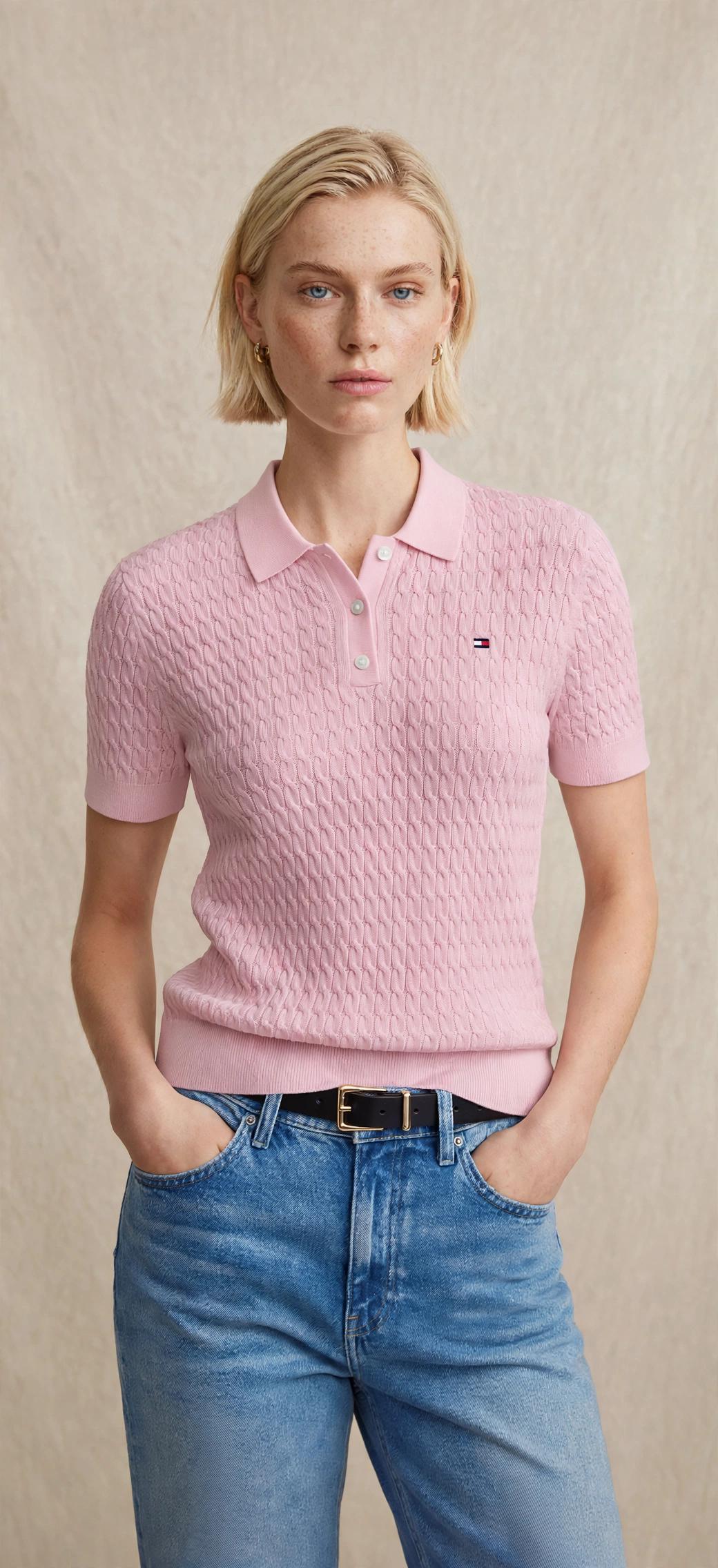 Polo en maille ajourée à manches courtes