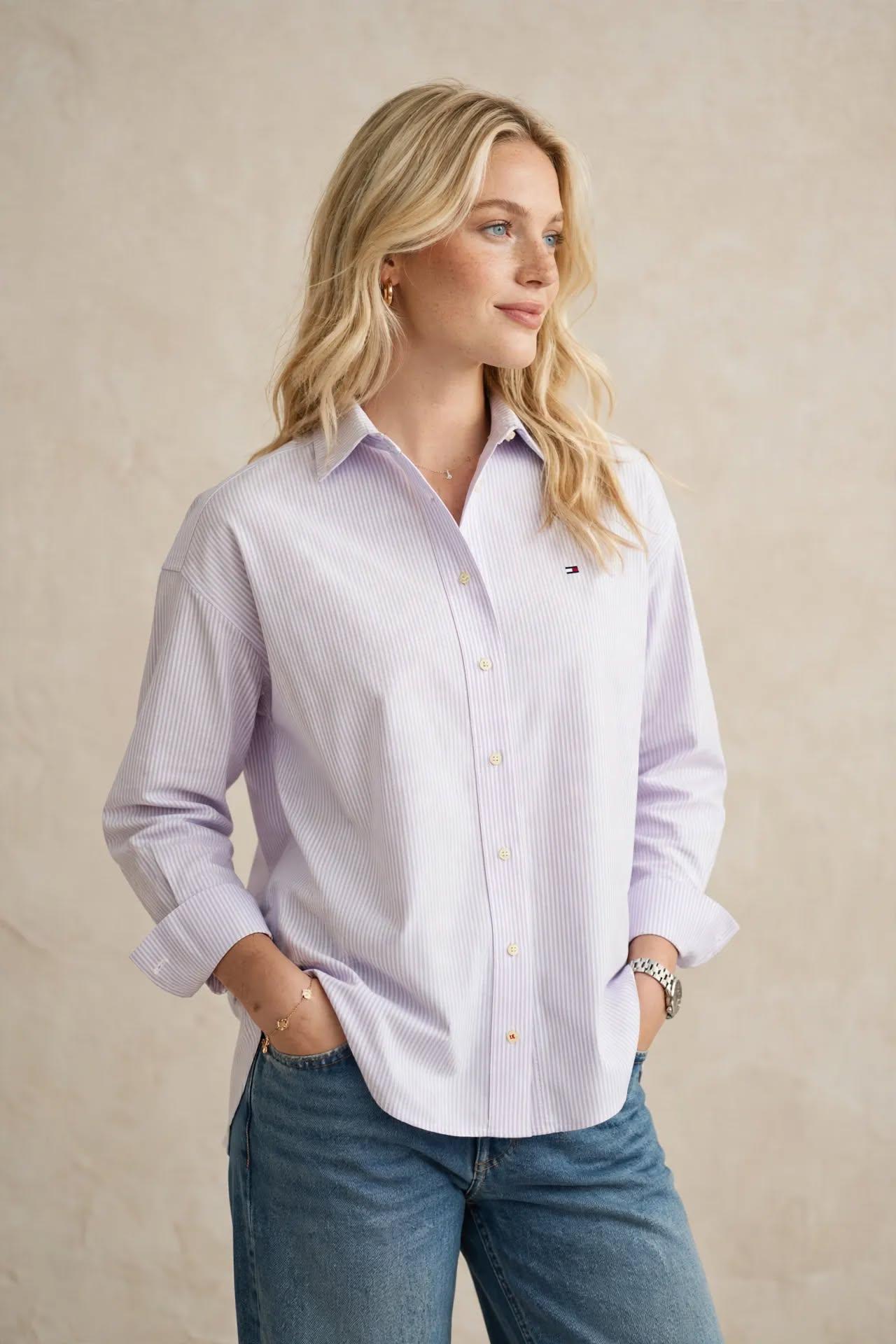 Chemise à Rayures Mauve Clair
