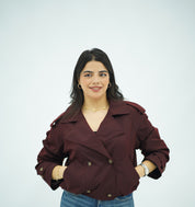 Trench Style Cropped Bordeaux