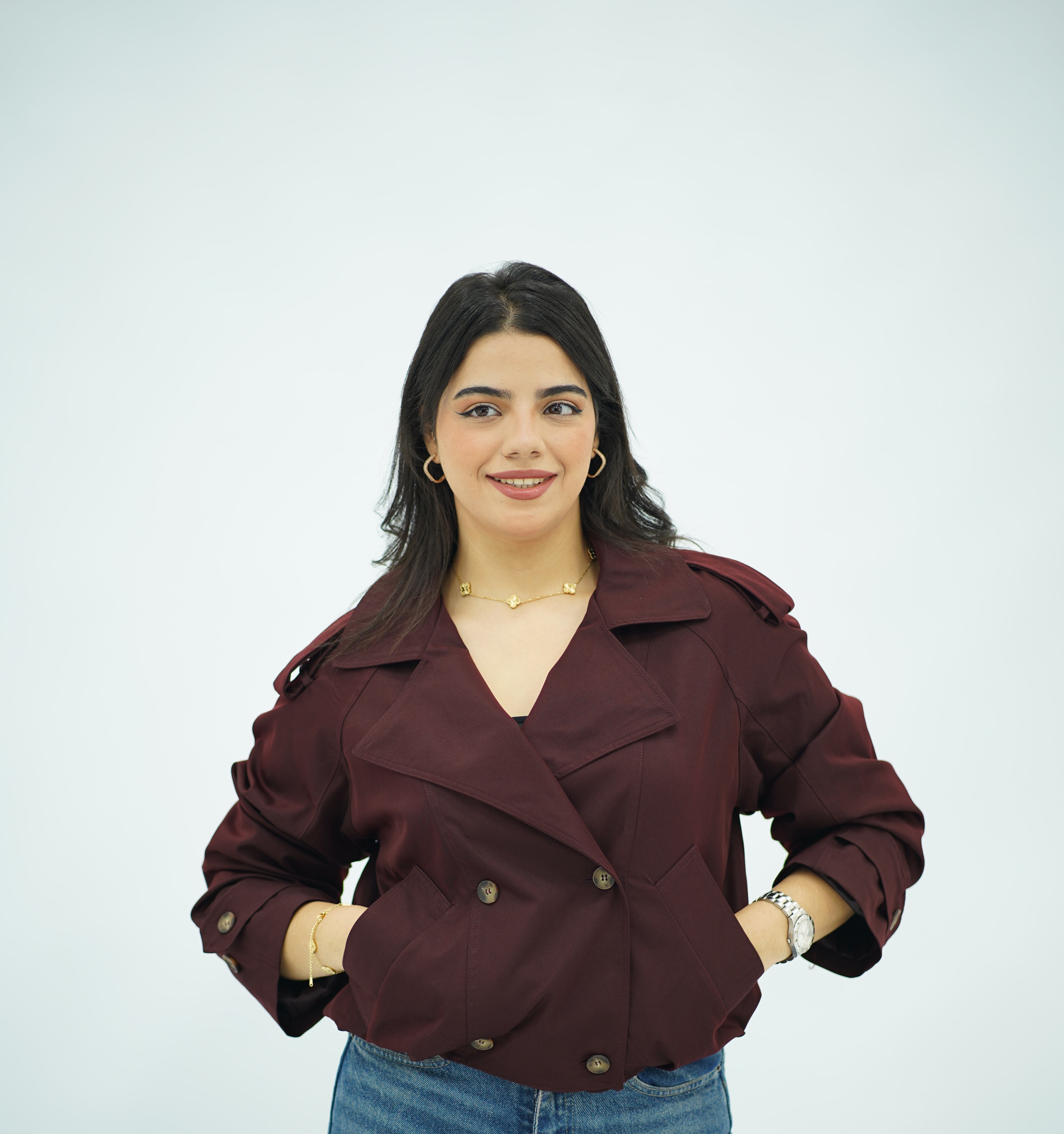 Trench Style Cropped Bordeaux