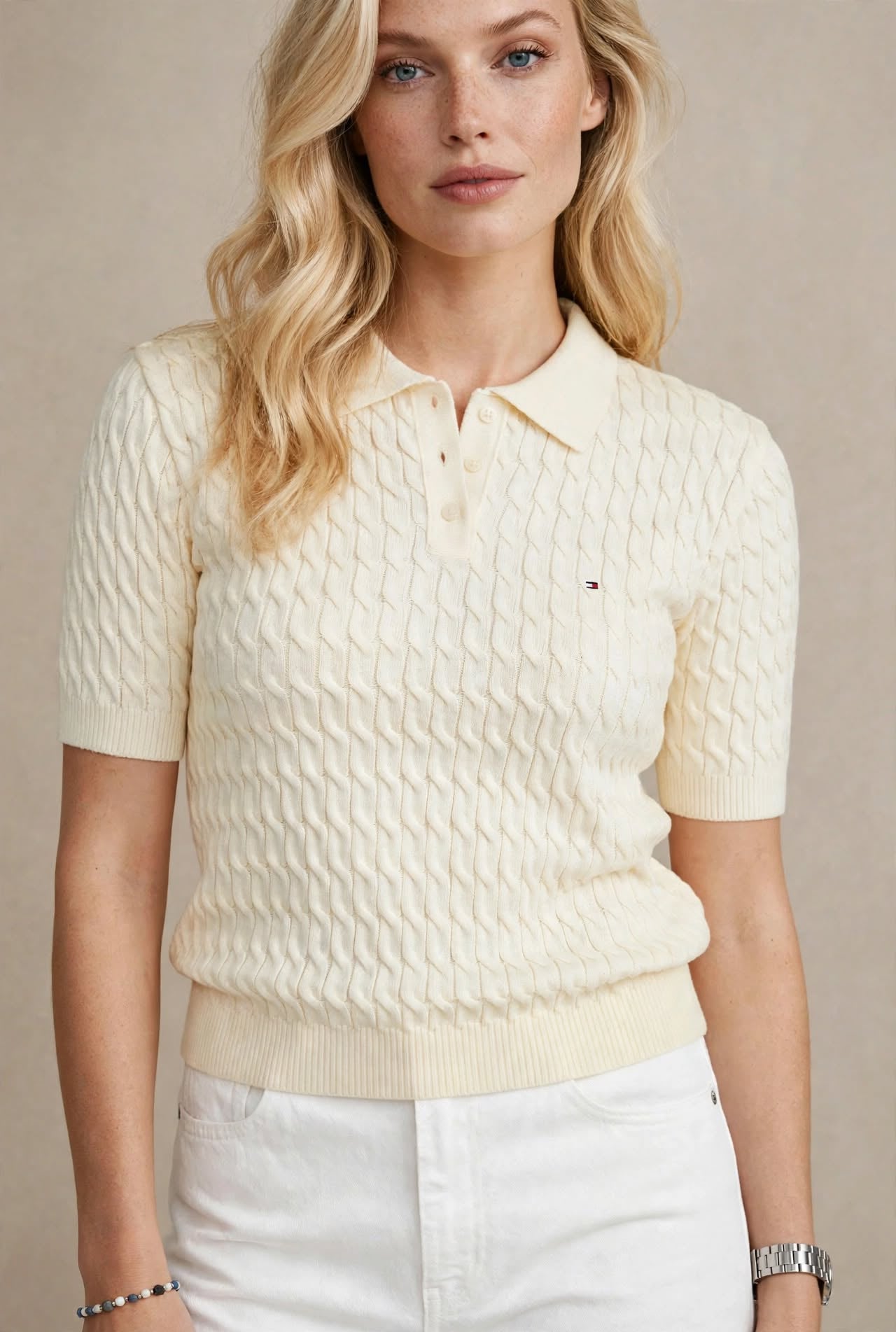 Polo en maille ajourée à manches courtes