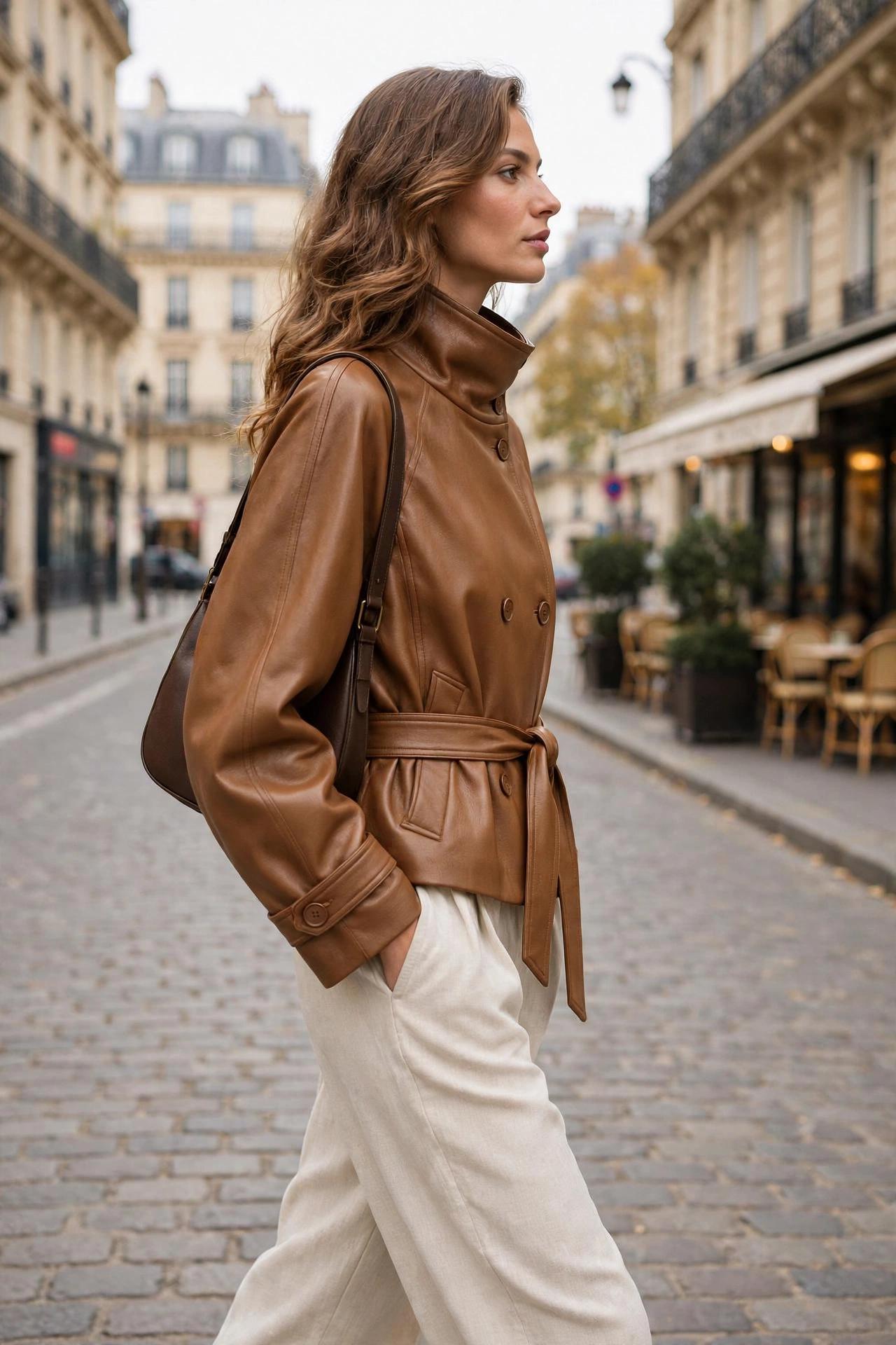 TRENSH COL MANTANT SIMILICUIR - camel