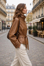 TRENSH COL MANTANT SIMILICUIR - camel