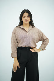 Chemise Oversize Chic à Rayures Beige & Marron