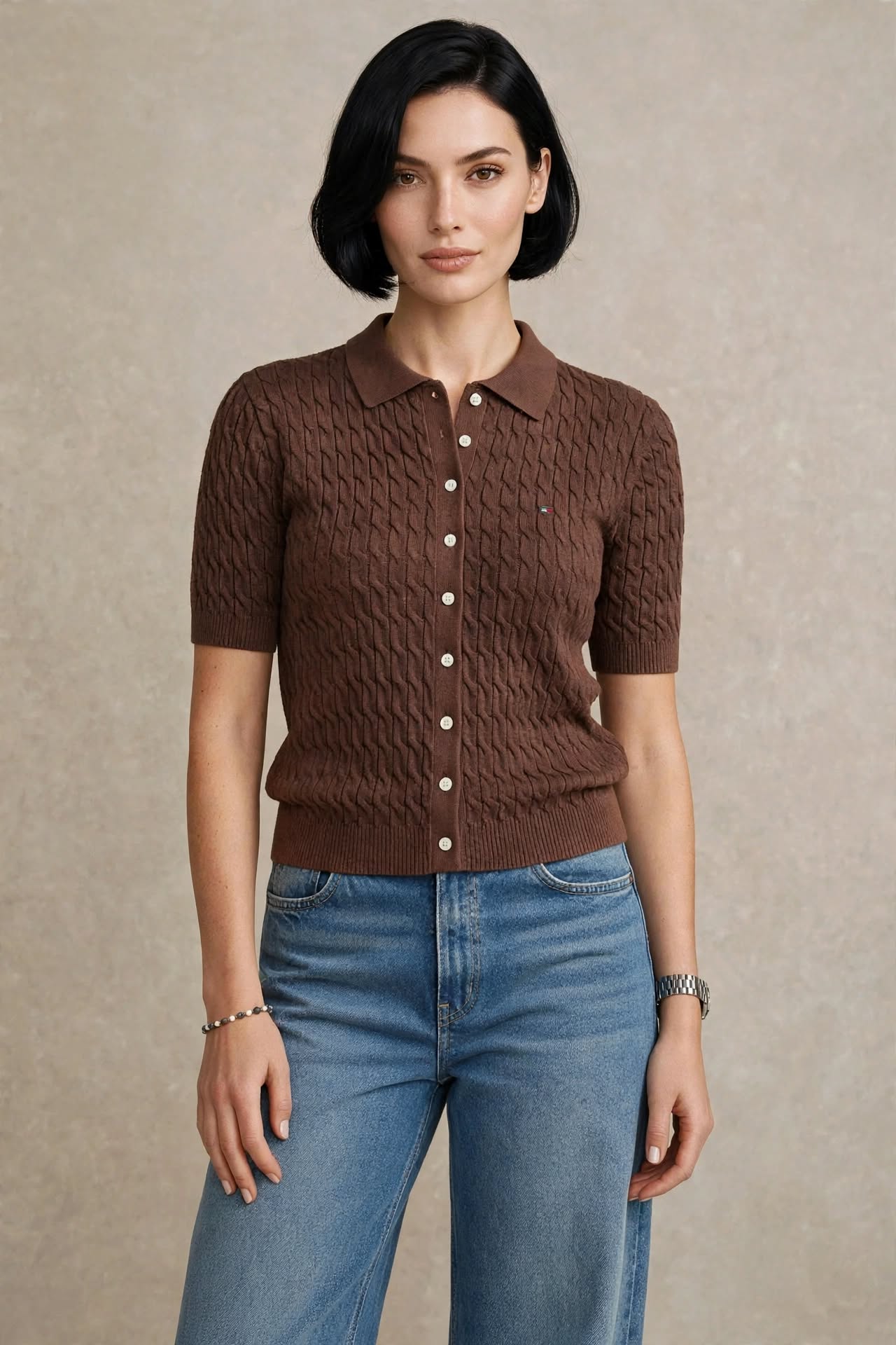 Cardigan court en maille fine à boutons