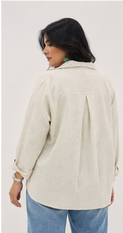 Chemise en lin à col V beige écru