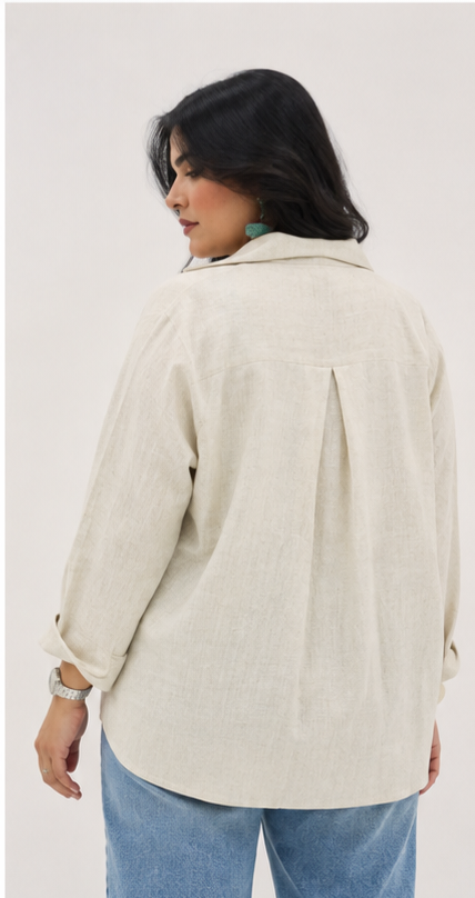 Chemise en lin à col V beige écru