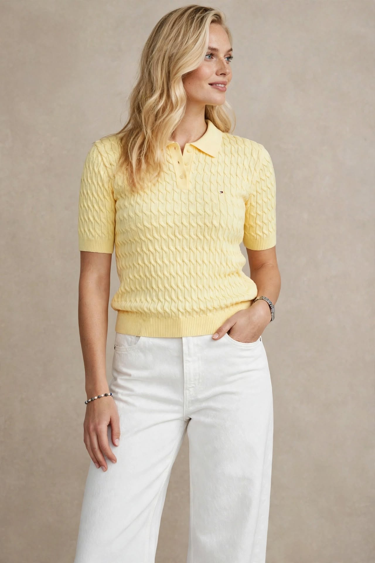 Polo en maille ajourée à manches courtes