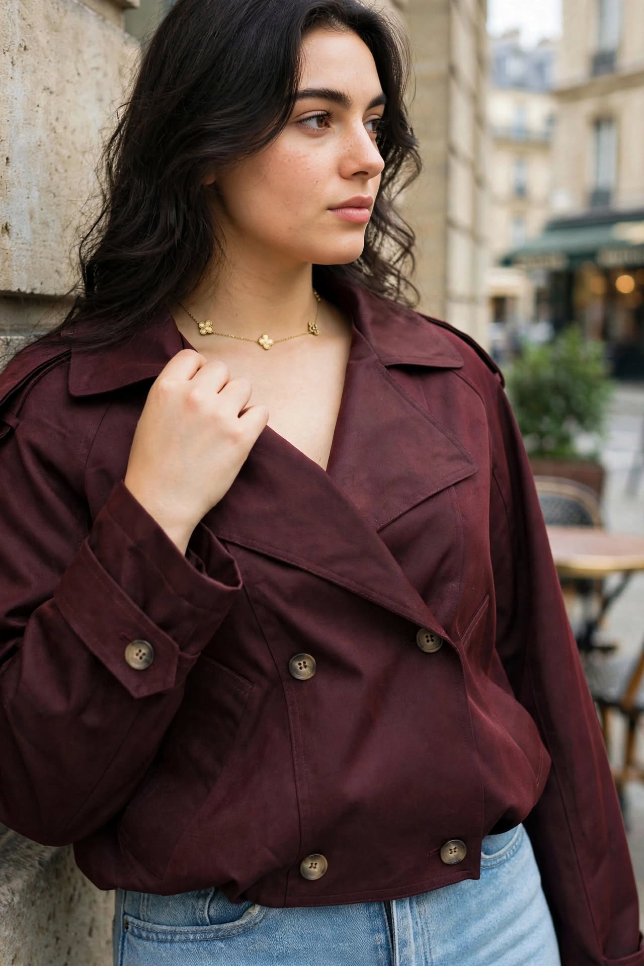 Trench Style Cropped Bordeaux