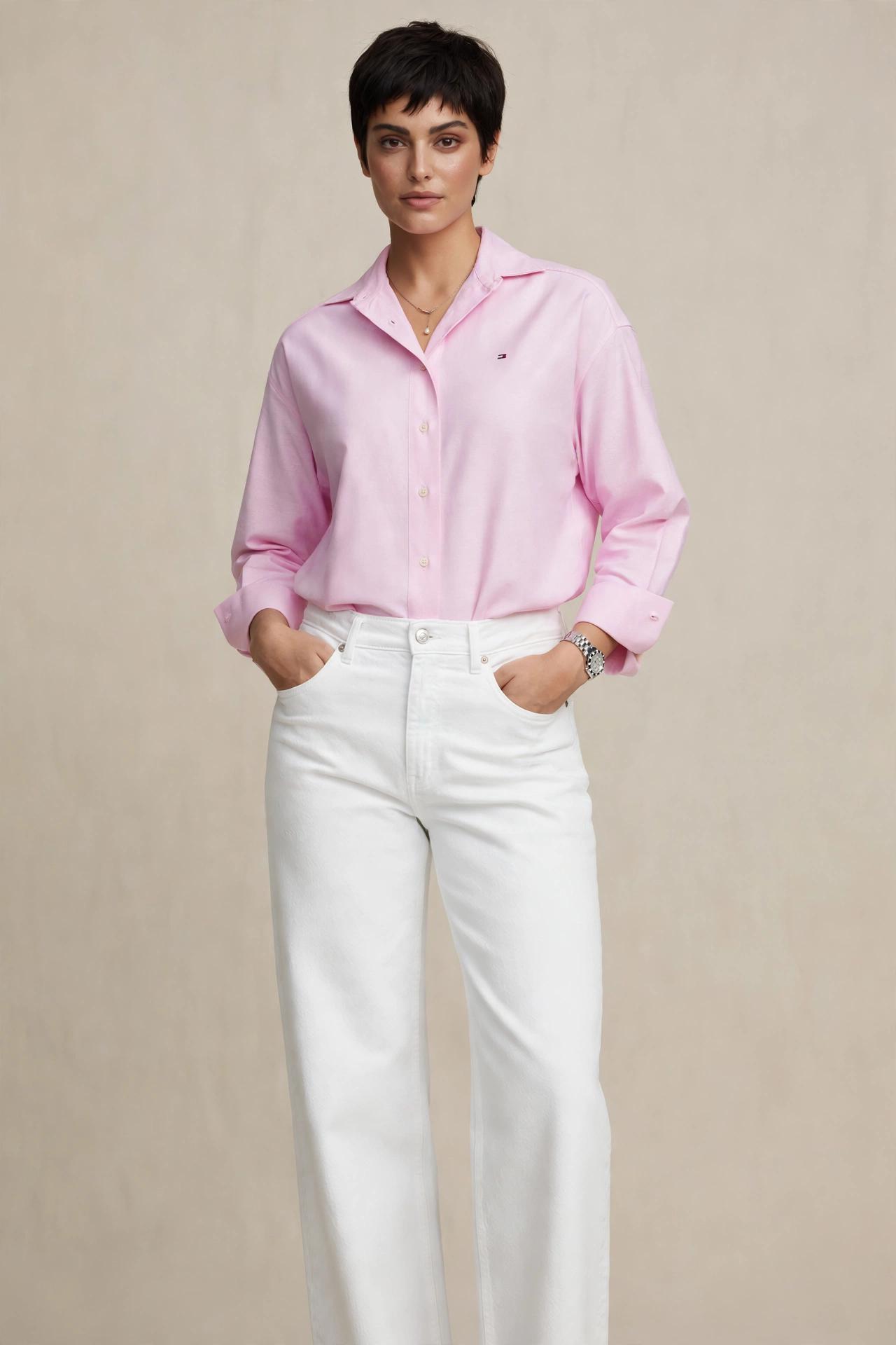 Chemise Rose Pastel à Manches Longues