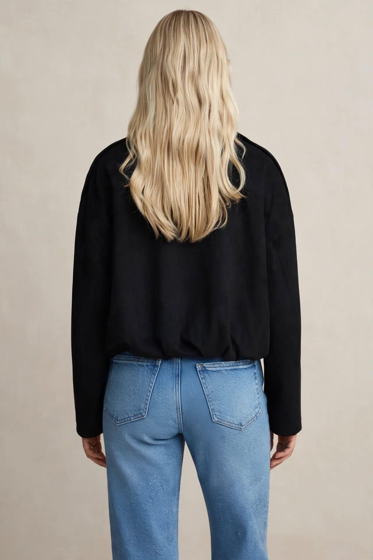Bomber en Daim Style Militaire – Coupe Épurée Sans Poches