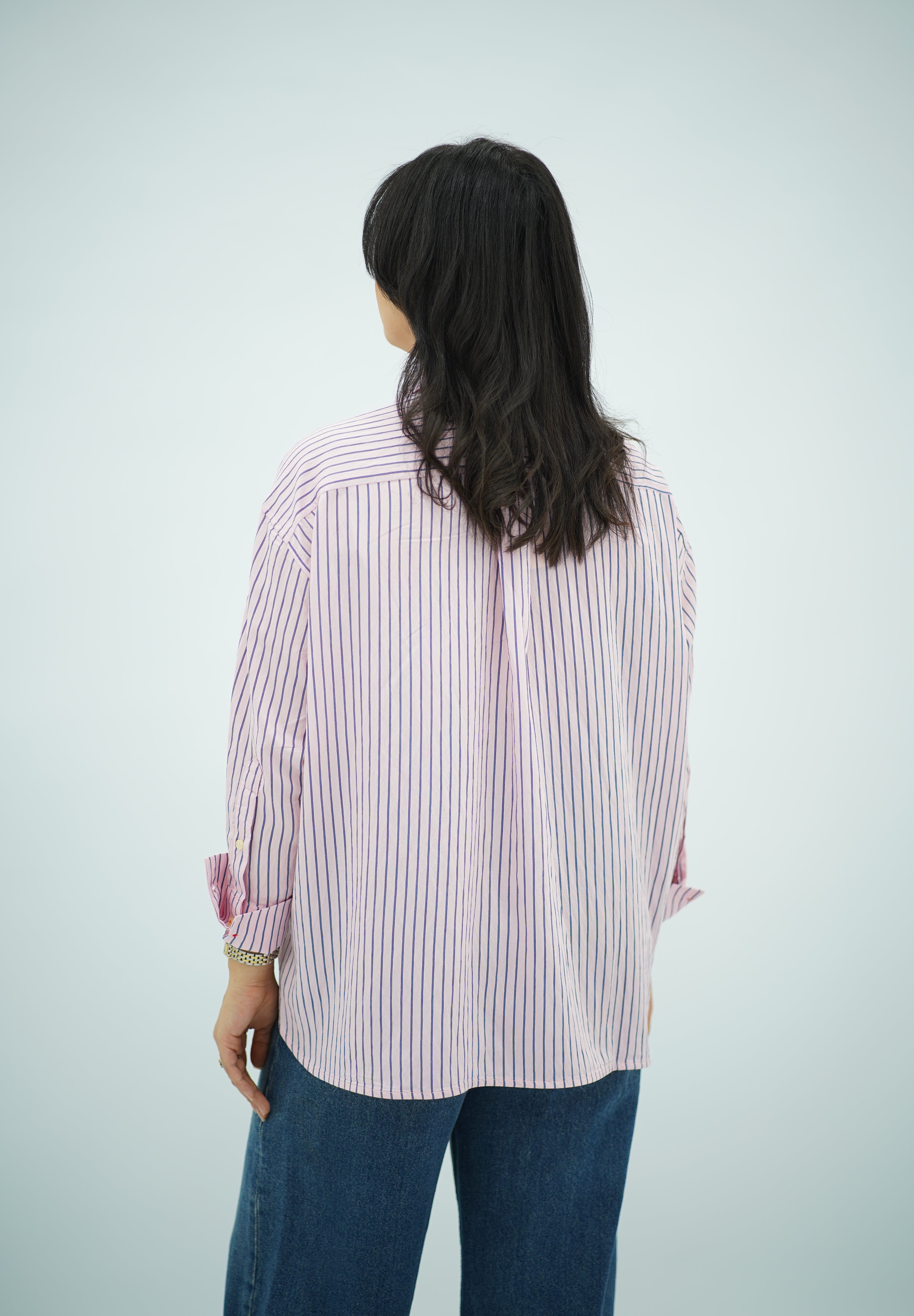 Chemise Oversize Rose Rayée Bleu Marine